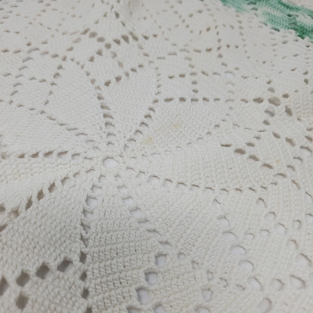 Vintage Large round green and white croqueted dollie 19